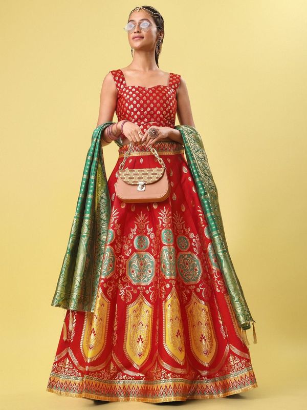 Elegant Jacquard Red Lehenga Choli