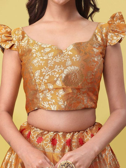 Women Yellow Jacquard Lehenga