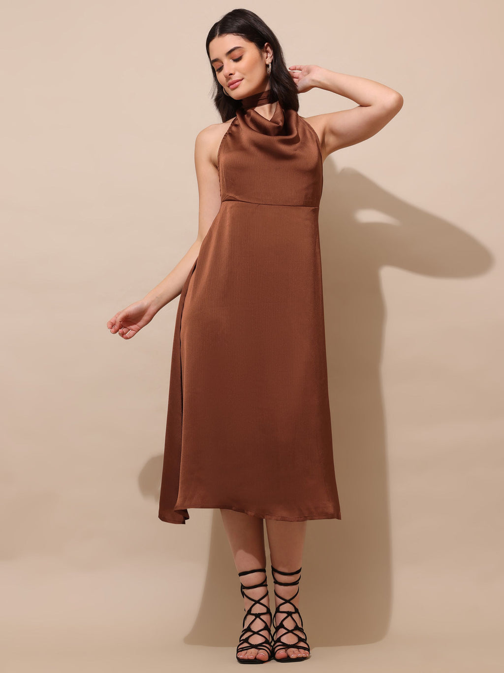 Women's Fit & Flared Brown Dress