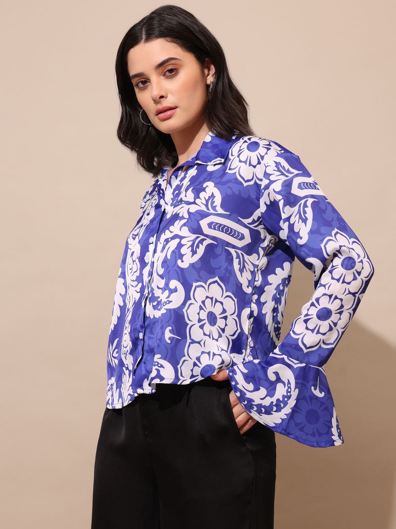 Women's Printed Stylished Blue Top