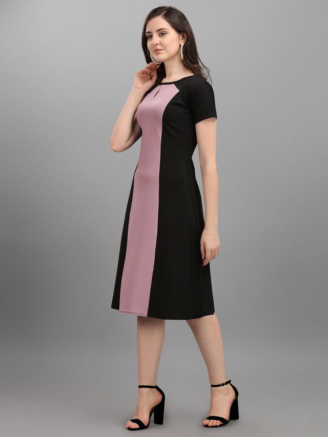 Women Light Violet & Black A Line dress