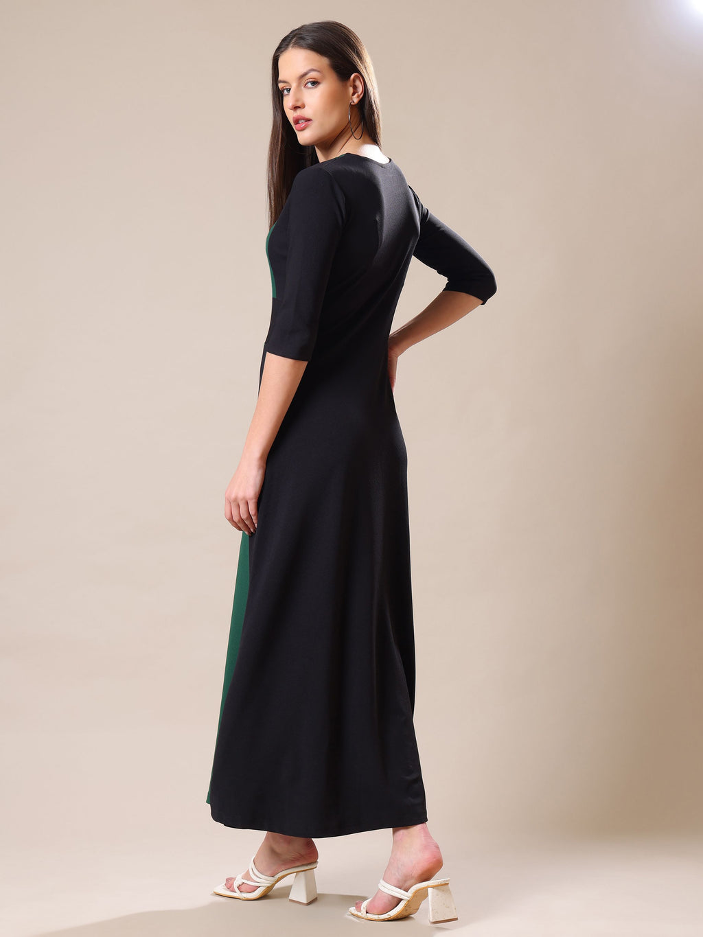 Women's Ankle Length Round Neck Green Dress