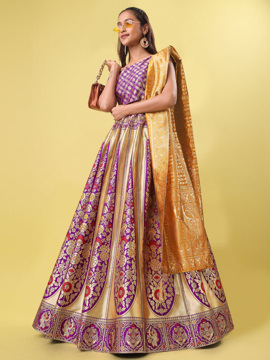 Women PurpleFloral Print Lehenga