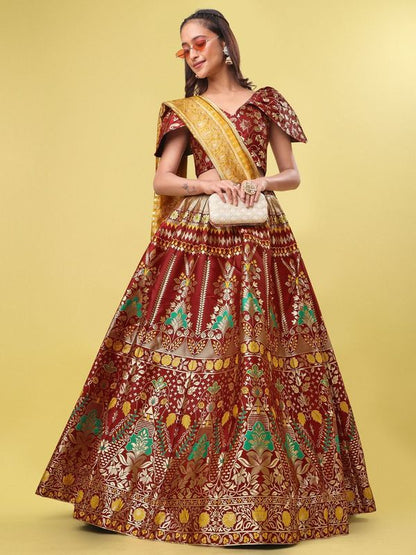 Women Marron  Embellished  Lehenga