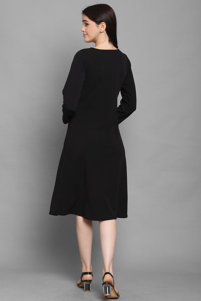 Women Peach & Black Fit & Flare dress