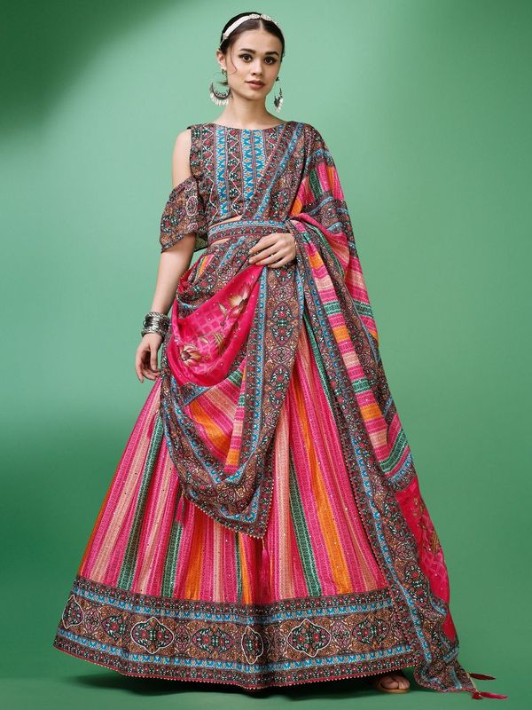 Women Multicolor Embellished  Lehenga