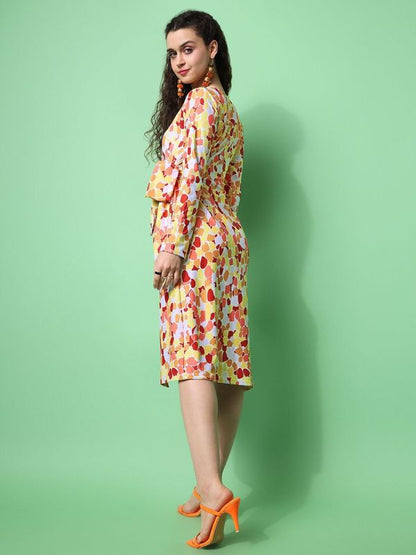 Women Yellow Overlap Dress