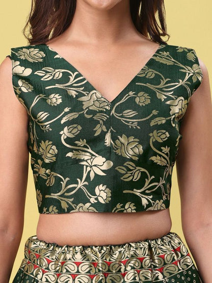 Women Green Jacquard Lehenga