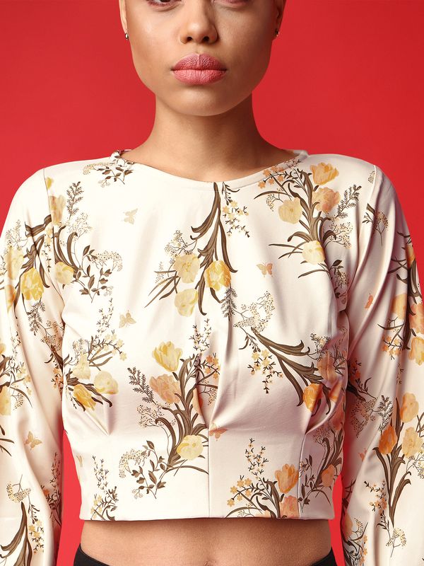 Beige Boat Neck Crop Top For Women