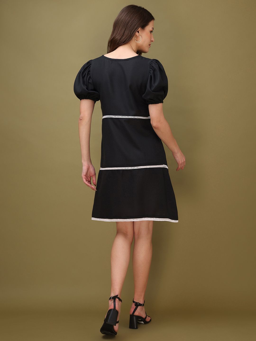Women Black Casual Mini Length A-Line Dress