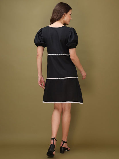 Women Black Casual Mini Length A-Line Dress