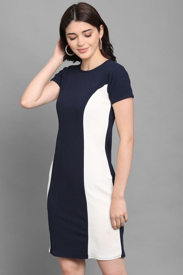 Women White & Blue Bodycon dress