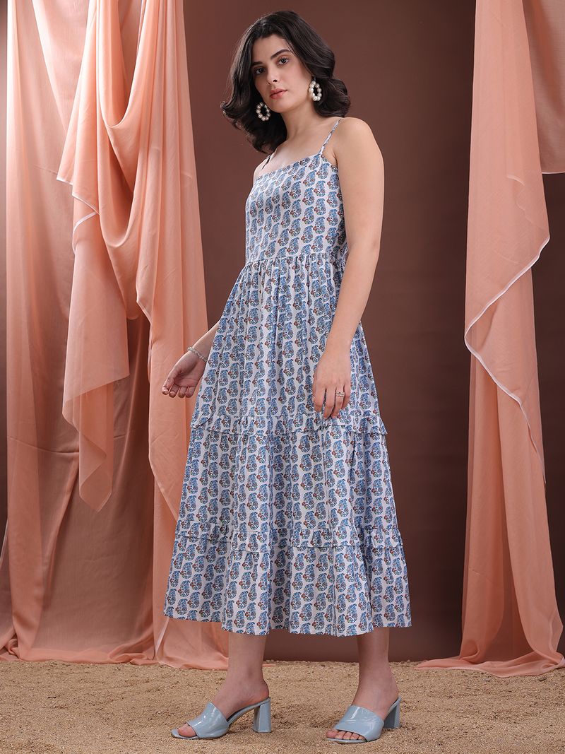 Women's Printed Flare Maxi Blue Dress