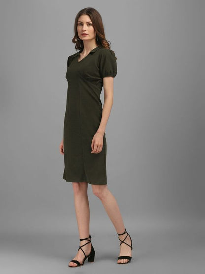 V-Neck Dark-Olive Bodycon Dress