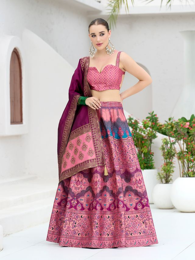 Women's Pink Kanjiwaram Lehengas