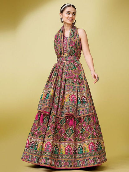 Women Multicolor Embellished Design Lehenga