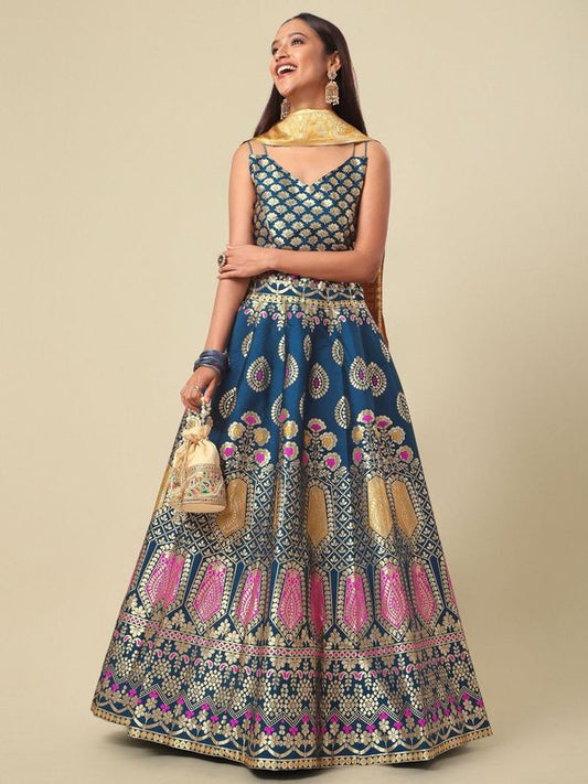 Woven Design Rama Semi-Stitched Lehenga Choli