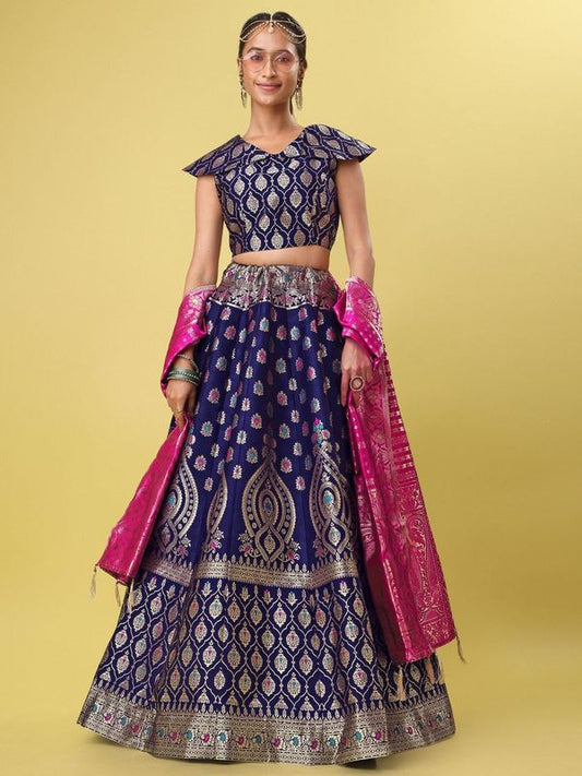 Embellished With Small Design Navy Blue Lehenga Choli