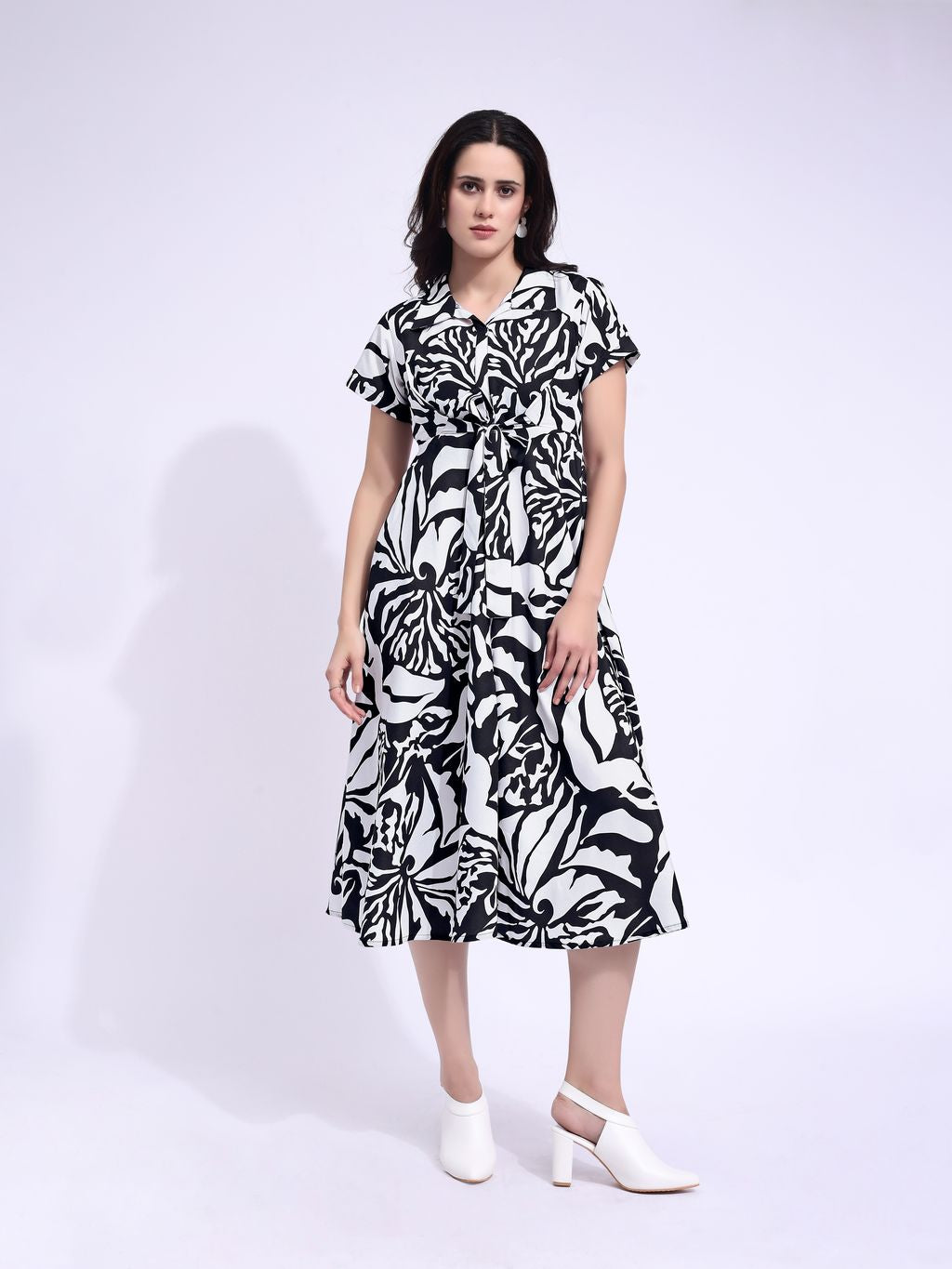 Women's Black Fit & Flared Stylish Sleeve Dress