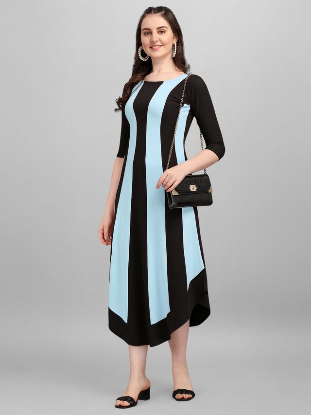 Women Sky Blue & Black Fit & Flare dress