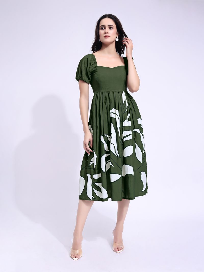 Women's Green Midi Short Sleeve Dress