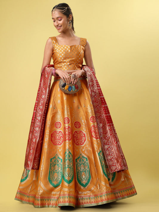 Elegant Jacquard Yellow Lehenga Choli