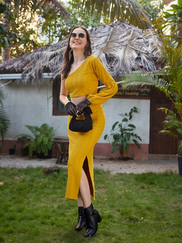 Women Yellow Bodycon Co-ords