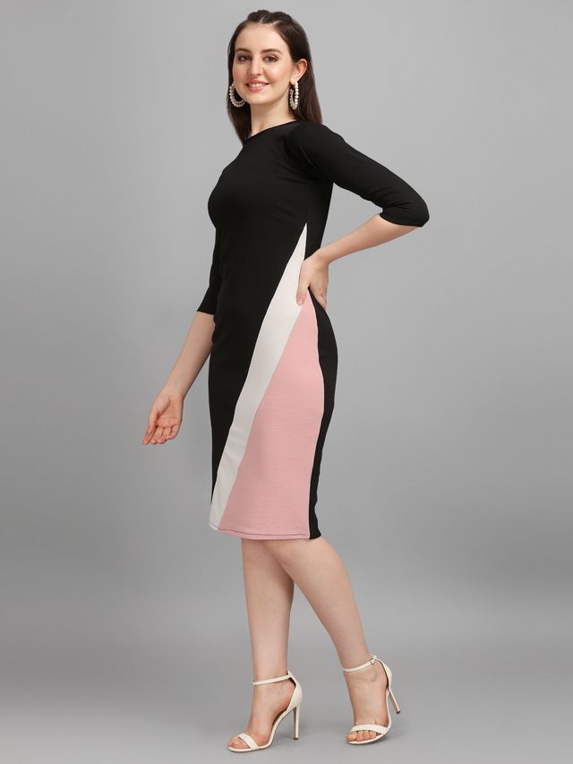 Women Peach & Black Fit & Flare dress