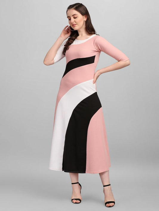 Women Peach & Black Fit & Flare dress