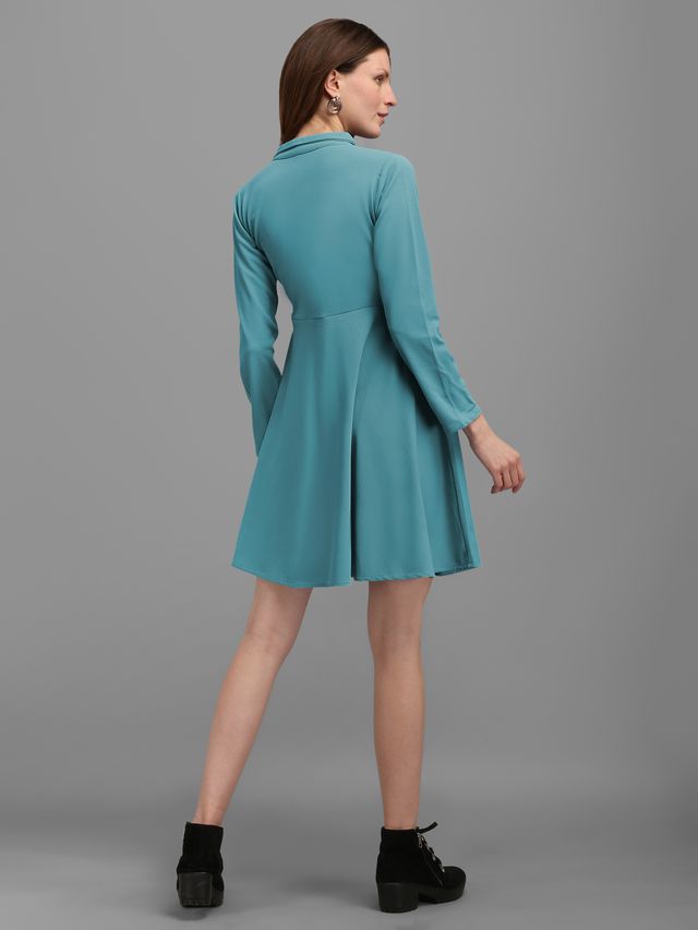 Women Turquoise Blue Fit And Flare dress