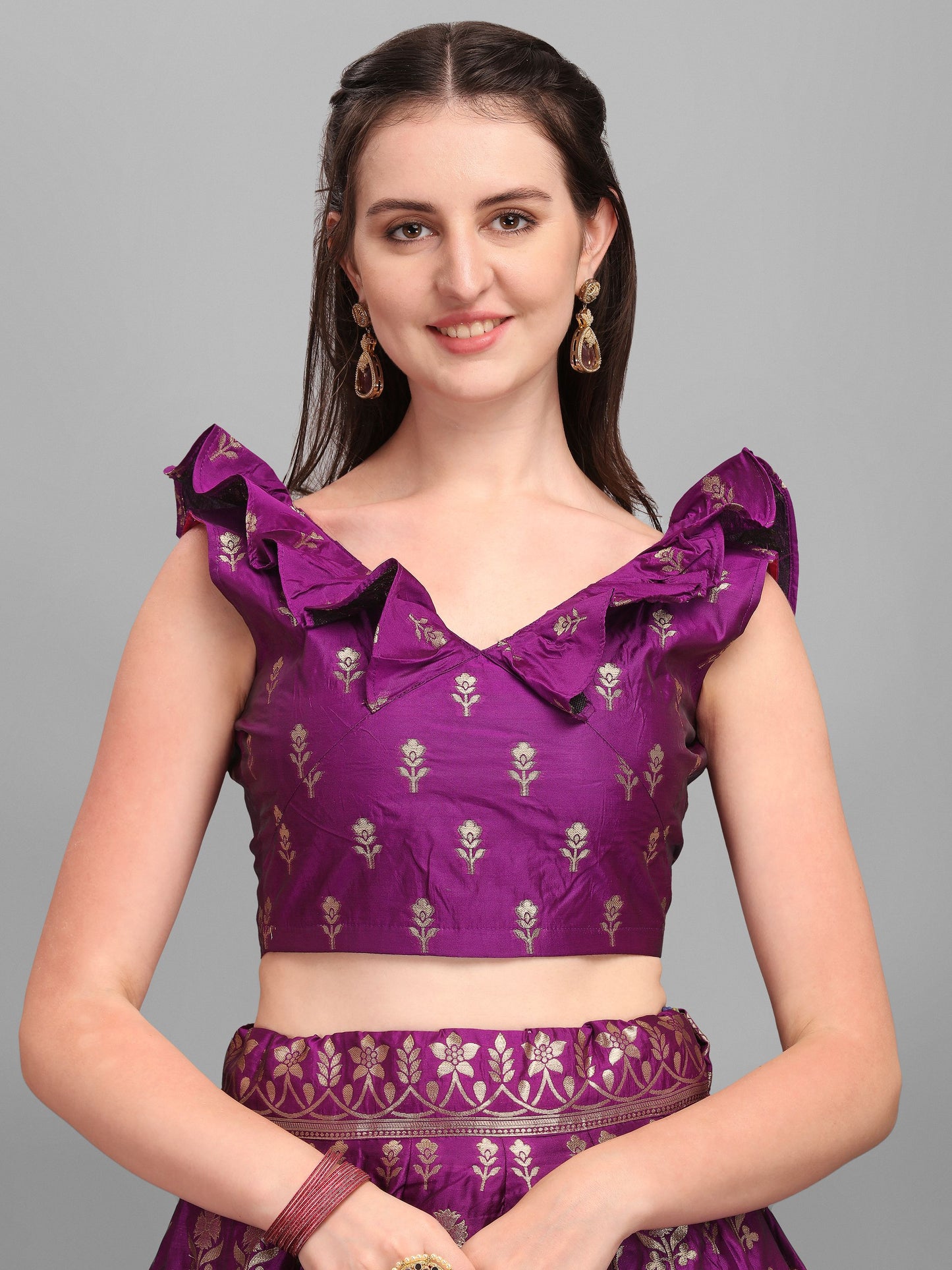 Women Wine Printed Lehenga