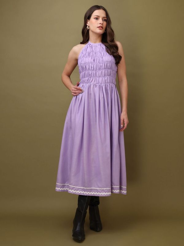 Women Fit & Flare Ruched Purple Dress