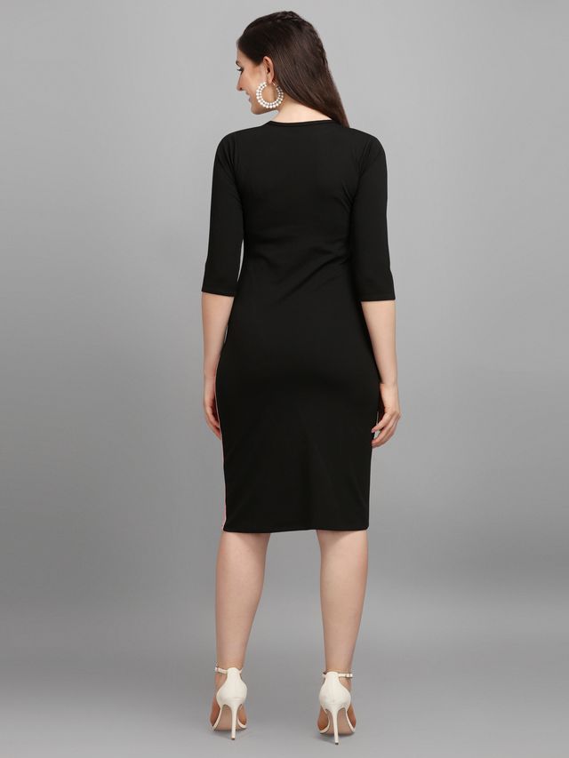 Women Peach & Black Fit & Flare dress