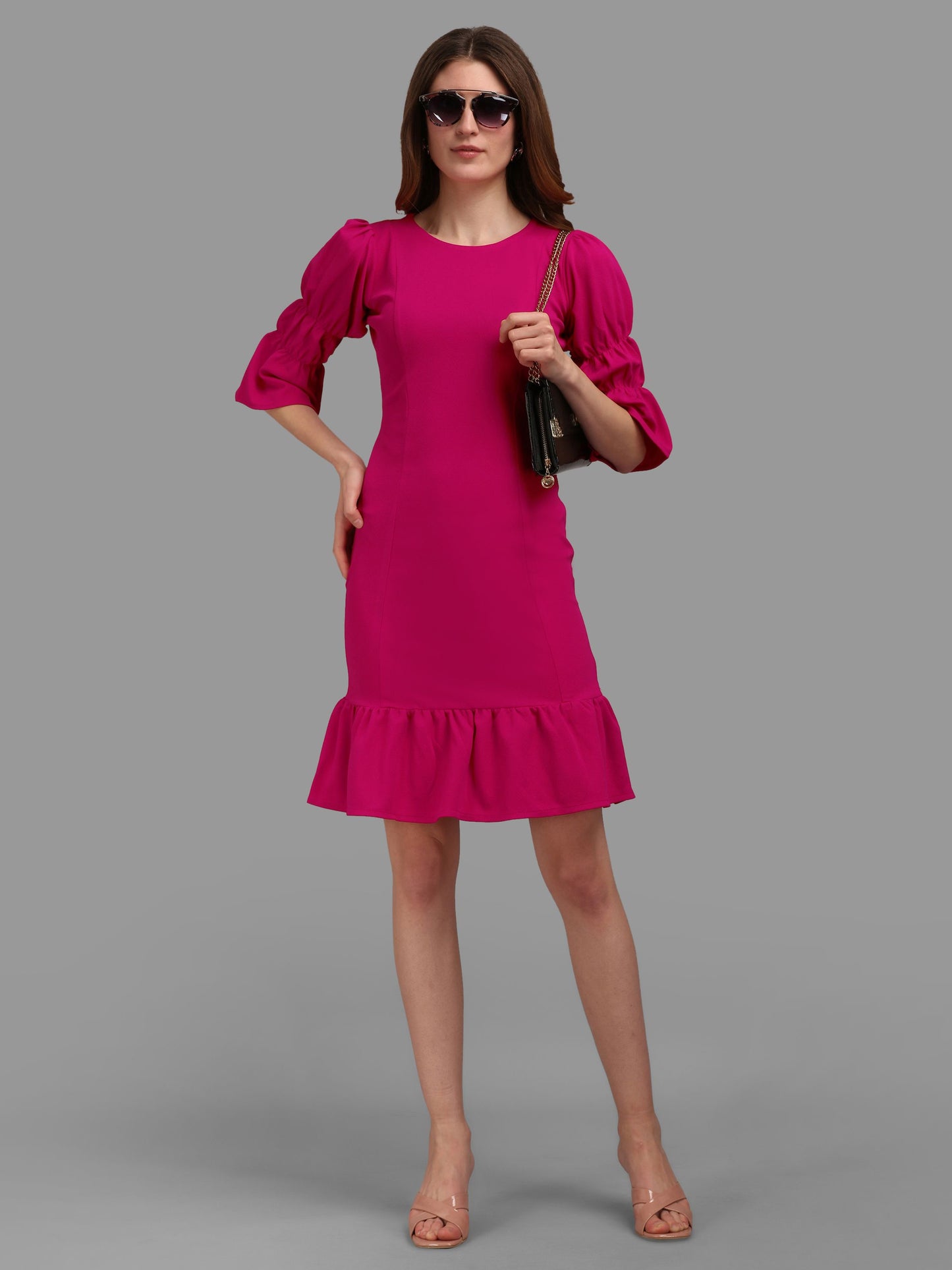 Pink Puff Sleeve Bodycon Dress