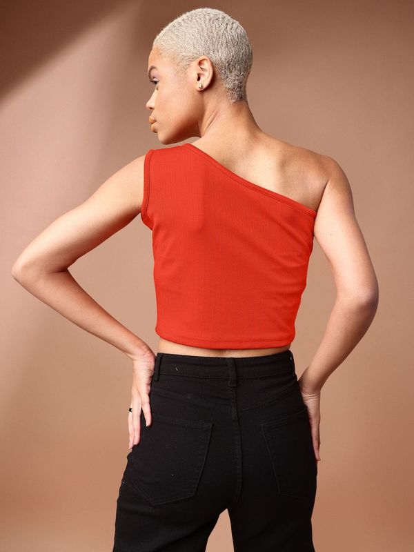 Women Orange One Shoulder Top