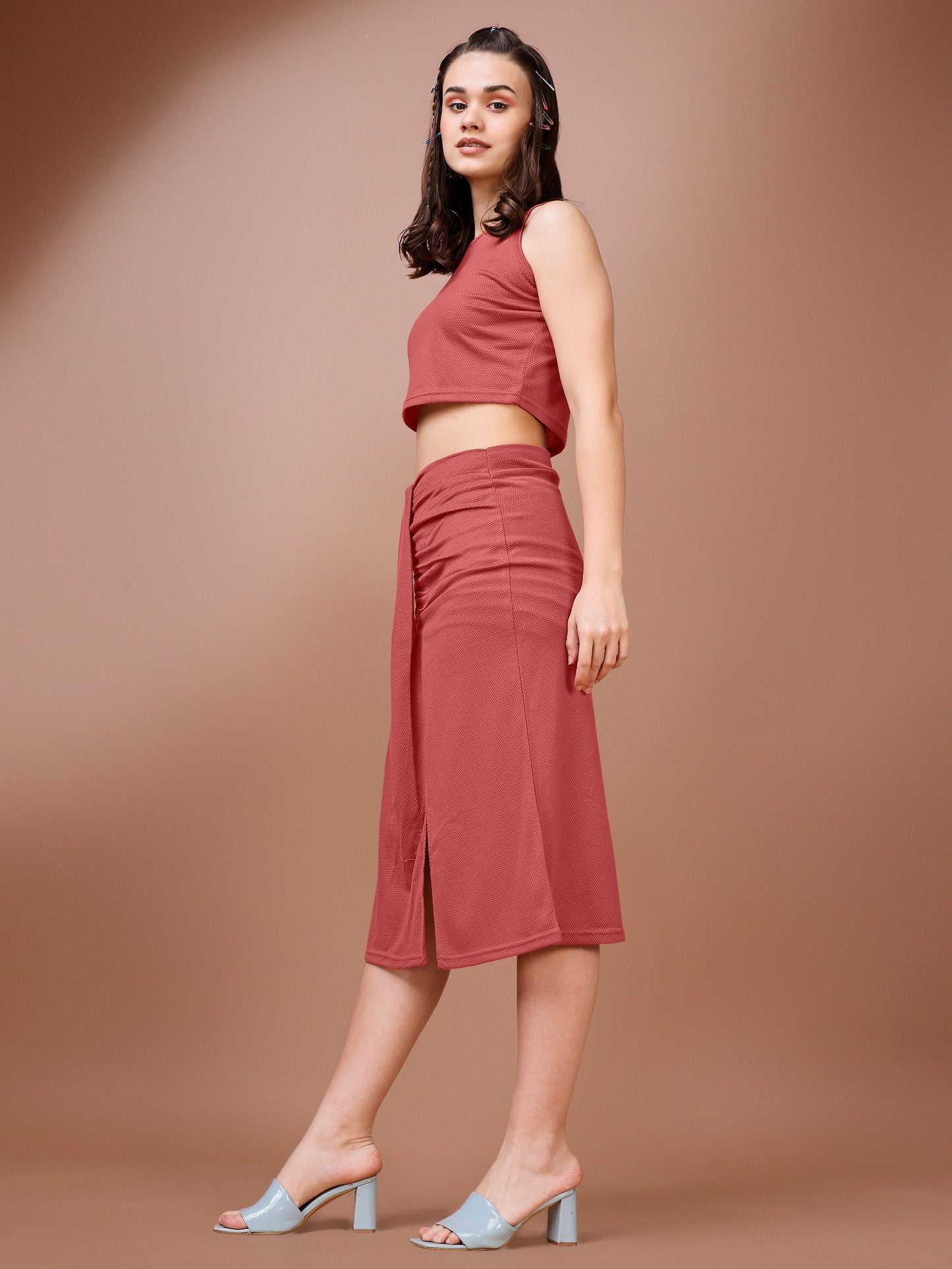 Women Brown Ruched Co-ords