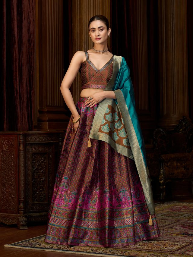 Women's Brown Kanjiwaram Lehengas