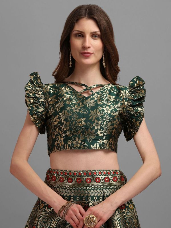 Women Green Self Design Lehenga
