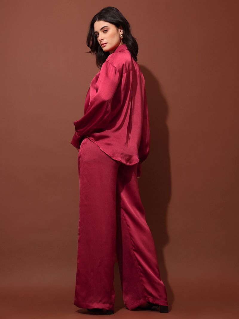 Women's Red Solid Silk Blend Tie-Up Stylized Co-Ords