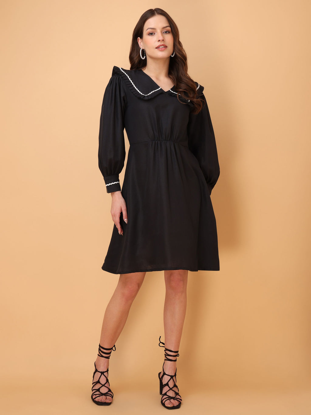 Women Multi Fit & Flare Solid Print Black Dress