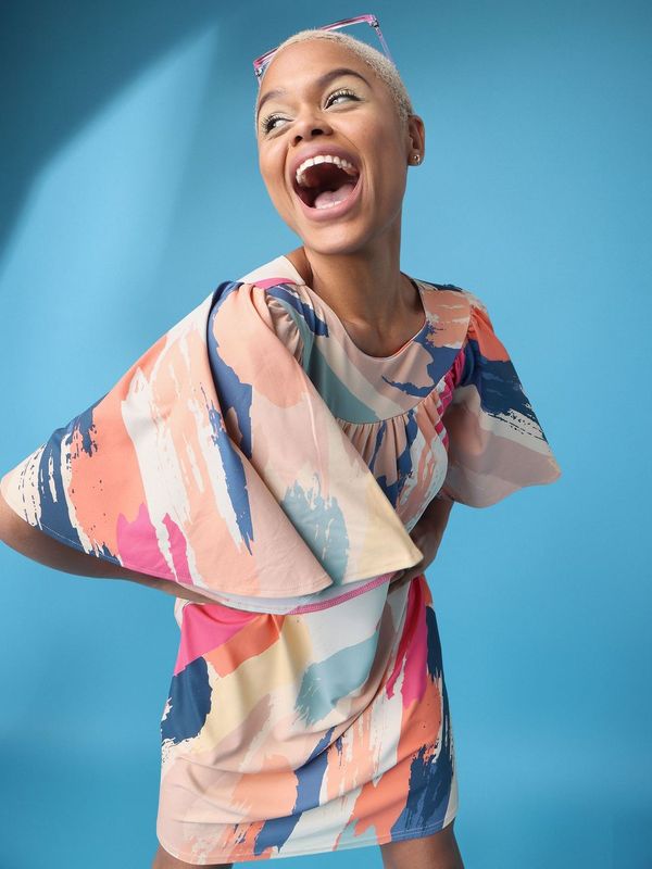 Women Peach Abstract print Dress