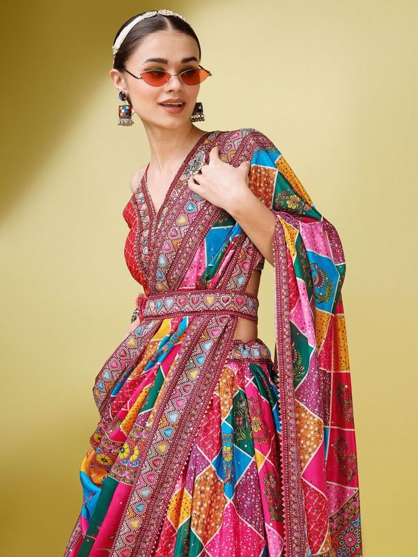 Women Multicolor Embellished  Lehenga