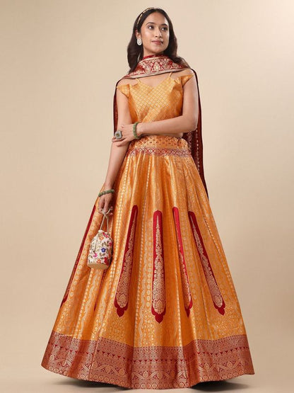 Women Embellished Flared Yellow Lehenga Choli