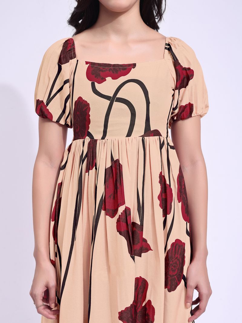 Women's Peach Midi Short Sleeve Dress