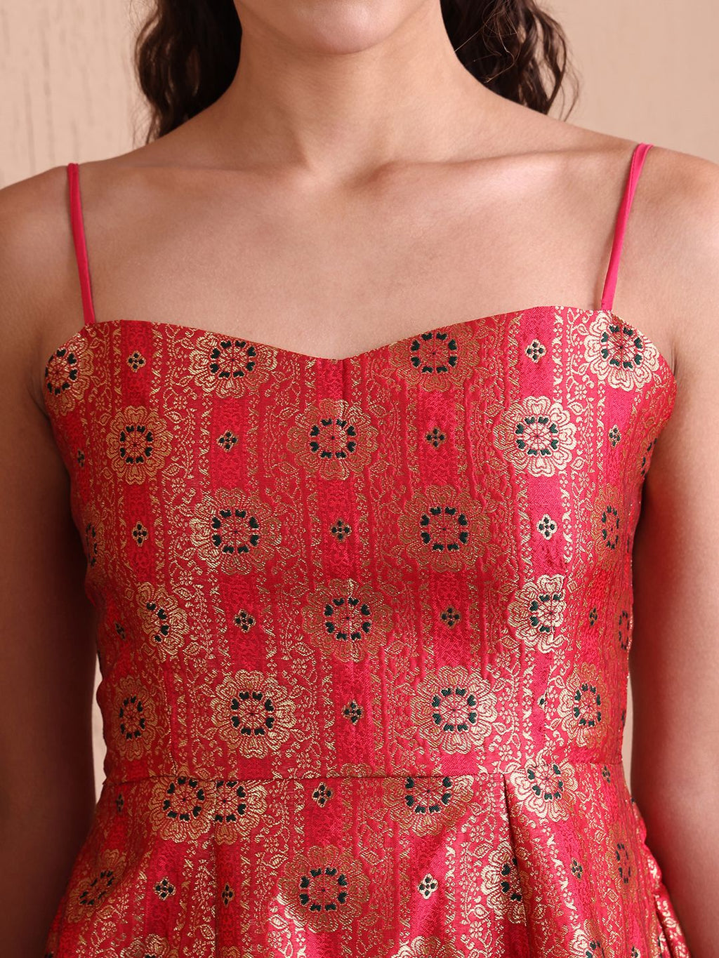 Obshivka Printed Fit and Flare Red Dress