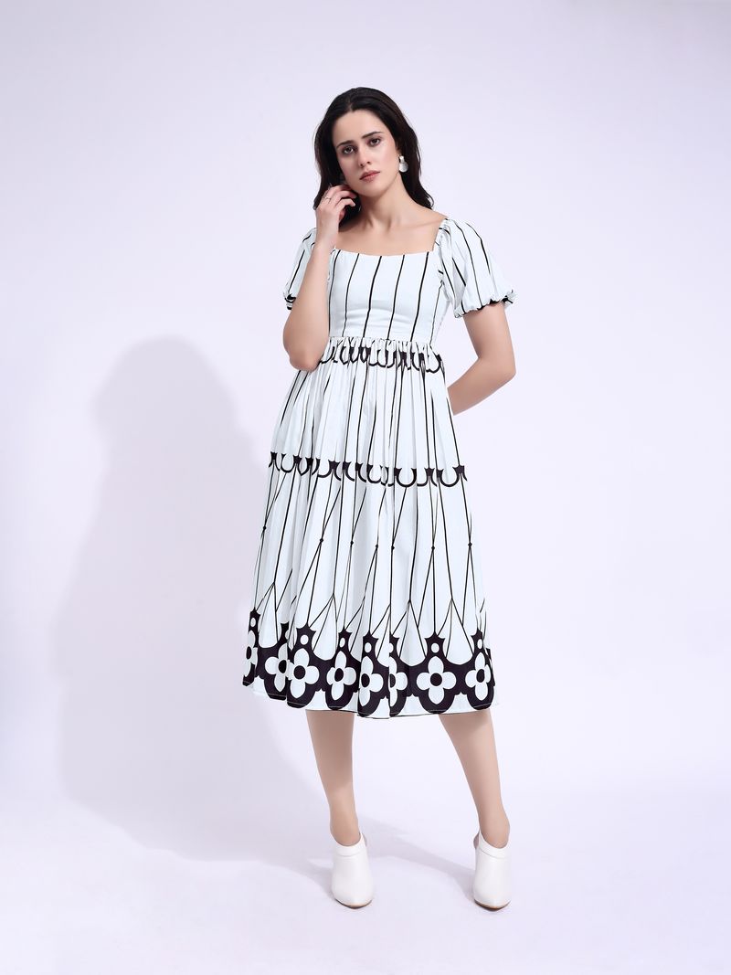 Women's White Midi Short Sleeve Dress