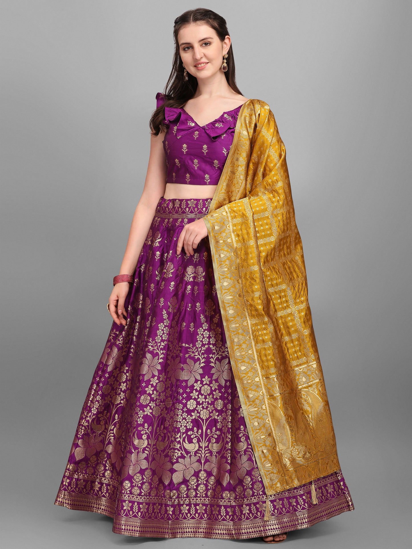 Women Wine Printed Lehenga