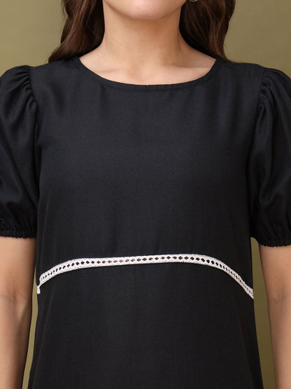 Women Black Casual Mini Length A-Line Dress