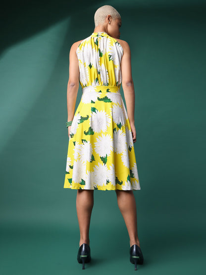 Women Yellow Fit & Flare Floral Print Dress