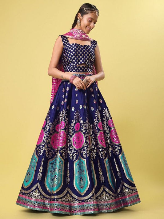 Elegant Jacquard Navy Blue Lehenga Choli